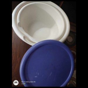 2 Vintage Plastic Sterlite nesting bowls with one cover